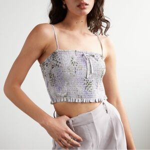 WILFRED Aritzia Smocked Crop Tank Sz S Silver Sage Gull Gray